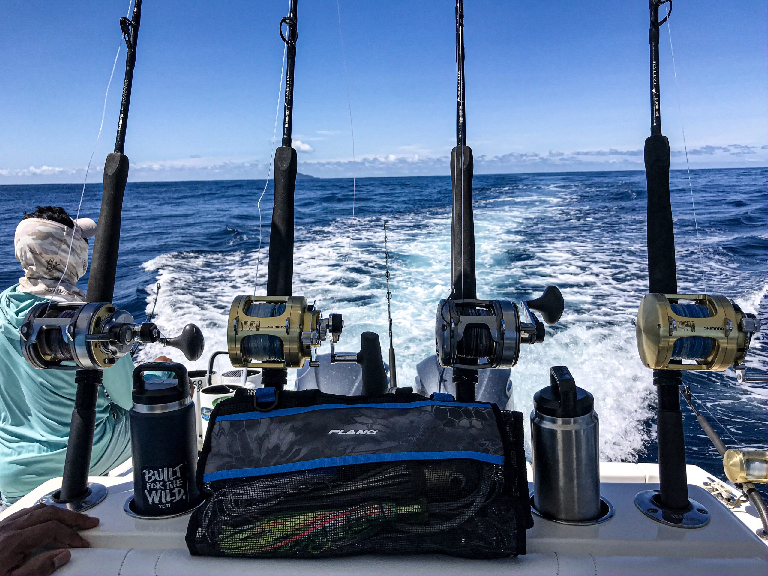 Top-of-the-line fishing tackle aboard the boat